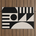 Mid Century Modern Geometric 936 Black and Linen White Outdoor Rug Gallery Image 1