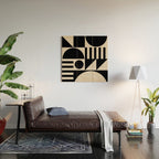 Mid Century Modern Geometric 936 Black and Linen White Wood Wall Art Gallery Image 2
