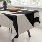 Mid Century Modern Geometric 936 Black and Linen White Tablecloth Gallery Image 3