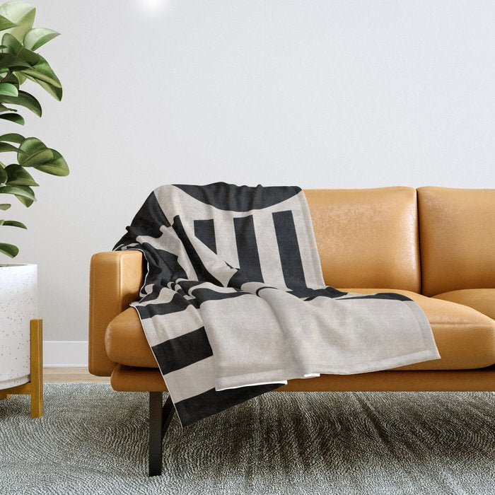 Mid Century Modern Geometric 936 Black and Linen White Throw Blanket Gallery Image 1