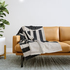 Mid Century Modern Geometric 936 Black and Linen White Throw Blanket Gallery Image 1