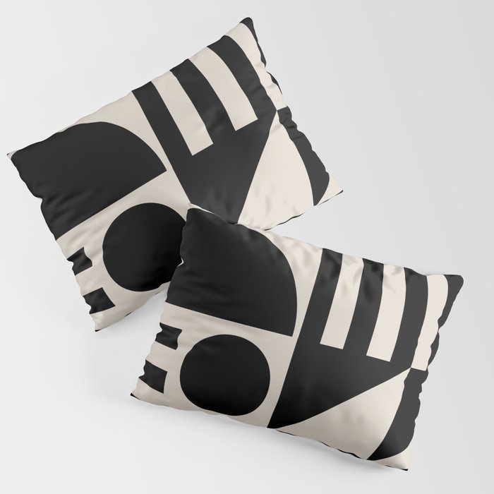 Mid Century Modern Geometric 936 Black and Linen White Pillow Sham Gallery Image 1