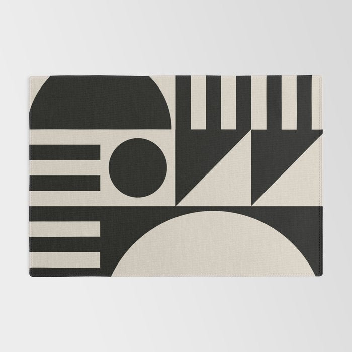 Mid Century Modern Geometric 936 Black and Linen White Rug Gallery Image 2