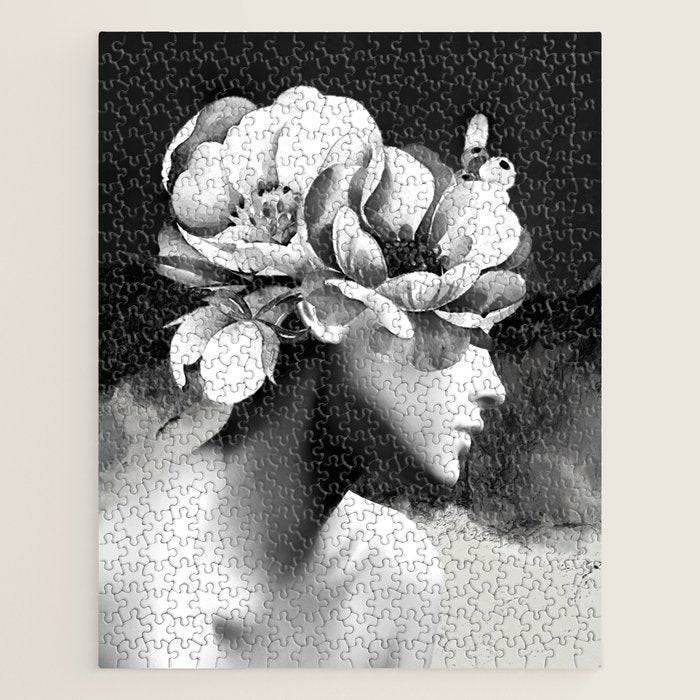 Floral Portrait-black and white Jigsaw Puzzle Gallery Image 1