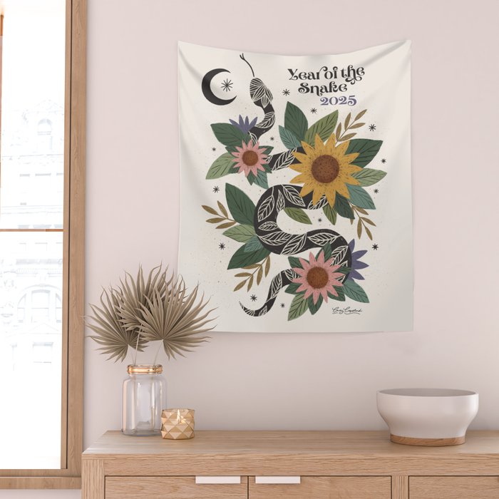 Year of the Snake 2025 - Cream Wall Tapestry Gallery Image 2