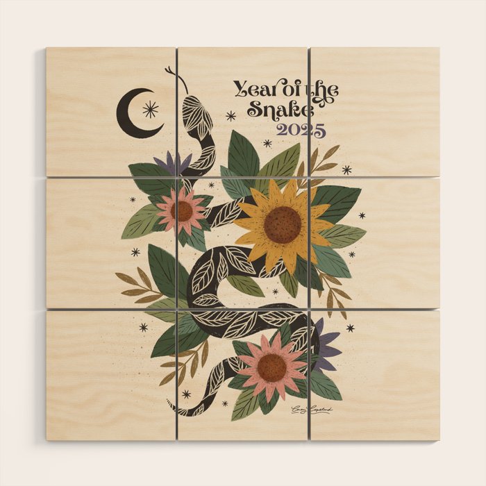 Year of the Snake 2025 - Cream Wood Wall Art Gallery Image 1
