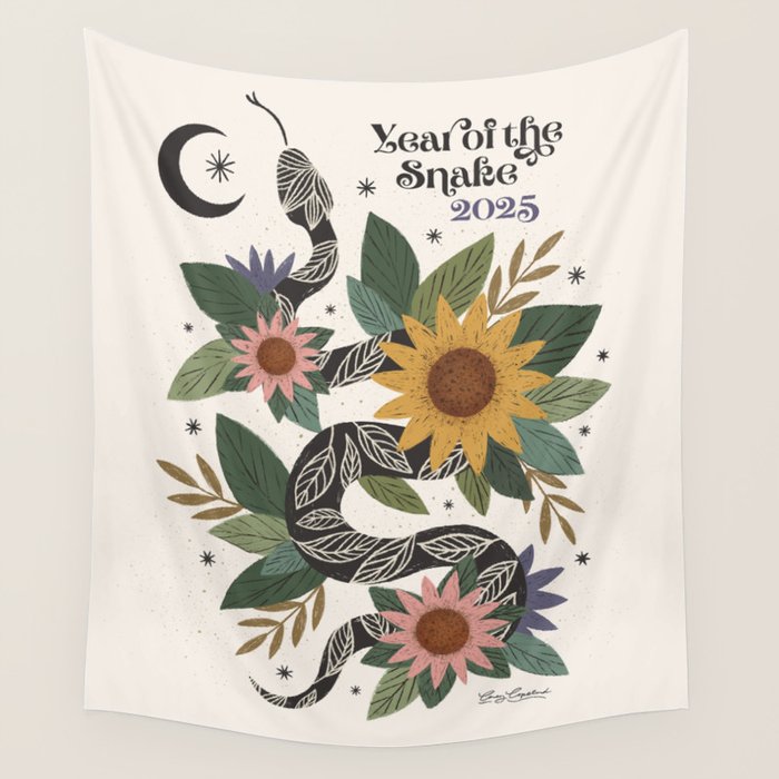 Year of the Snake 2025 - Cream Wall Tapestry Gallery Image 4
