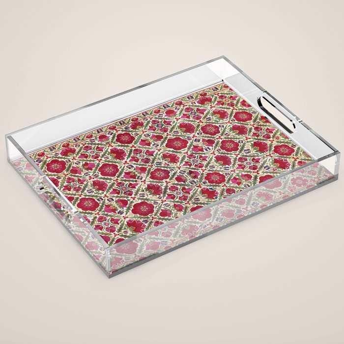Bokhara Nim Suzani  Antique Uzbek Embroidery Print Acrylic Tray Gallery Image 1