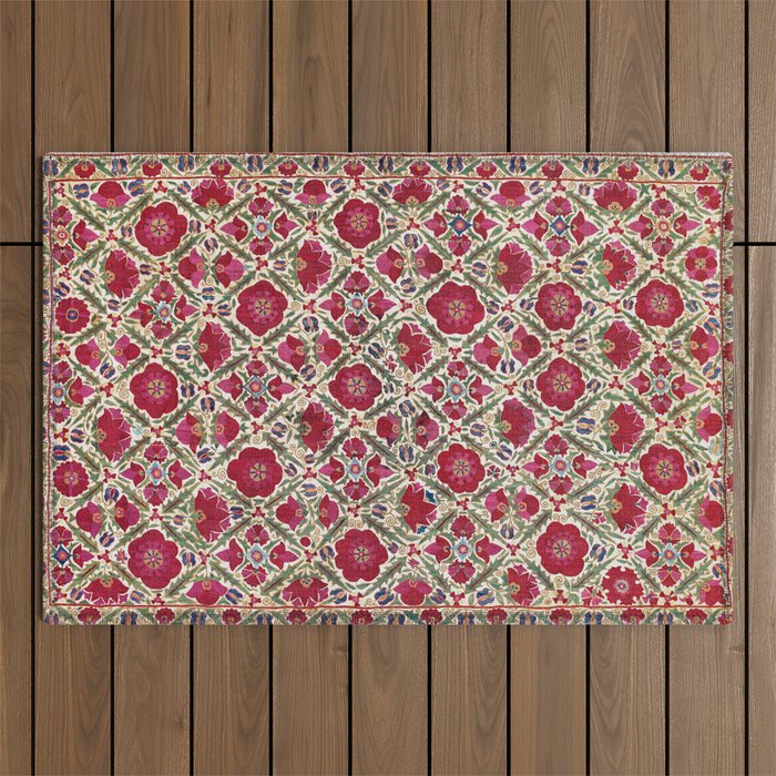 Bokhara Nim Suzani  Antique Uzbek Embroidery Print Outdoor Rug Gallery Image 1