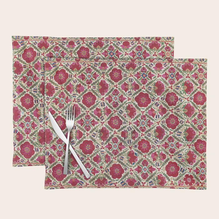 Bokhara Nim Suzani  Antique Uzbek Embroidery Print Placemat Gallery Image 1
