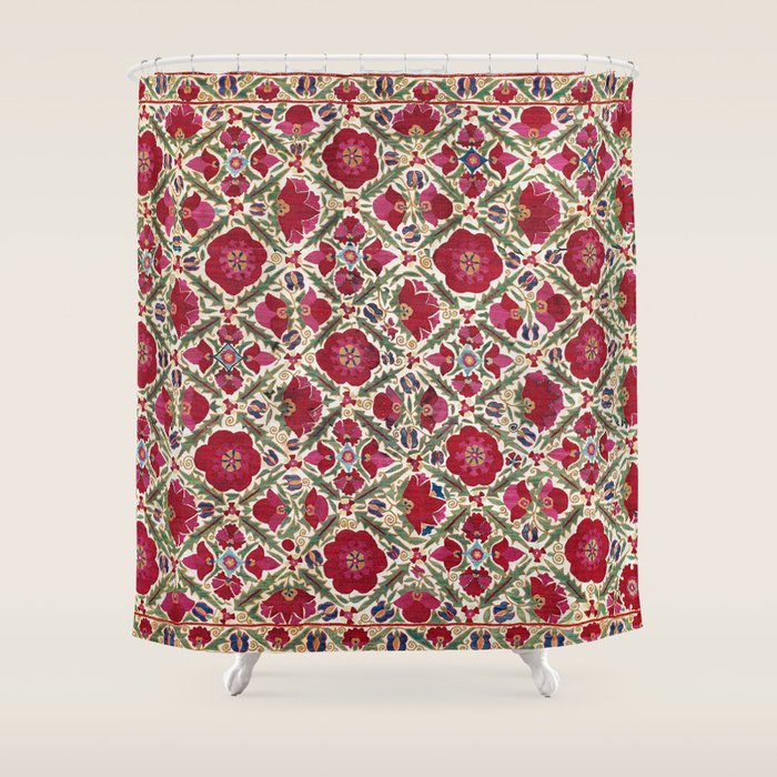 Bokhara Nim Suzani  Antique Uzbek Embroidery Print Shower Curtain Gallery Image 1