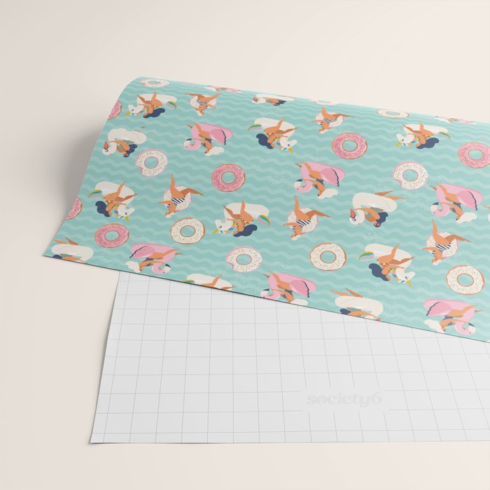 Gils on inflatable in swimming pool floats. Wrapping Paper Gallery Image 2