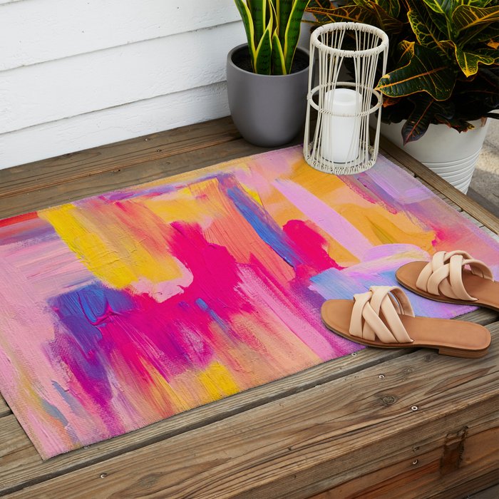 Summer Pink Pastel Abstract  Outdoor Rug Gallery Image 2