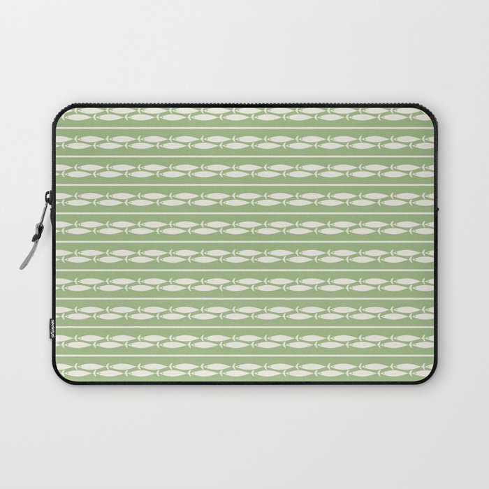 Little Fish Stripes Light Sage Green and Cream Coastal Pattern Laptop Sleeve Gallery Image 1