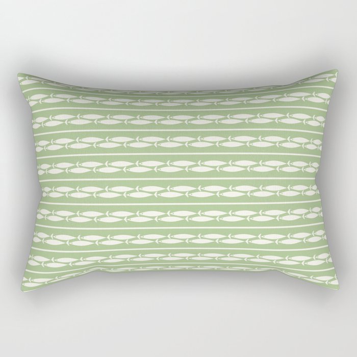 Little Fish Stripes Light Sage Green and Cream Coastal Pattern Rectangular Pillow Gallery Image 2