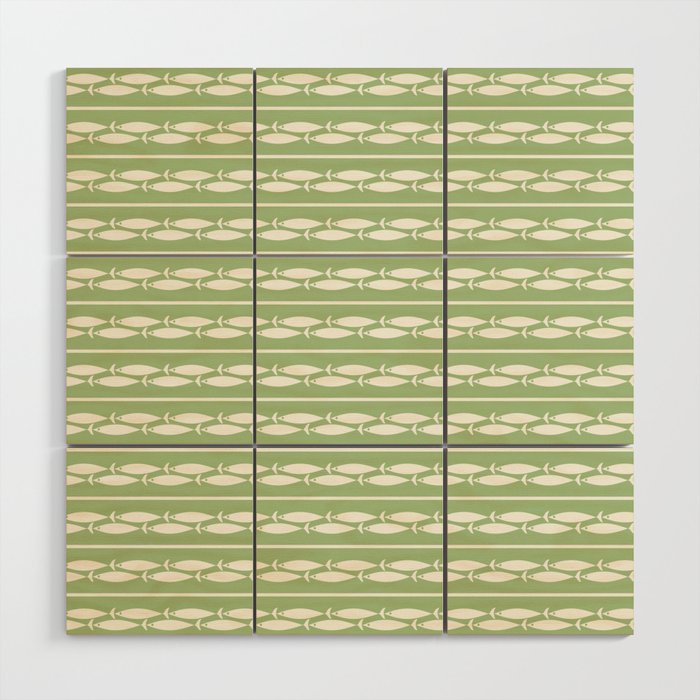 Little Fish Stripes Light Sage Green and Cream Coastal Pattern Wood Wall Art Gallery Image 1