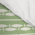Little Fish Stripes Light Sage Green and Cream Coastal Pattern Comforter Gallery Image 4