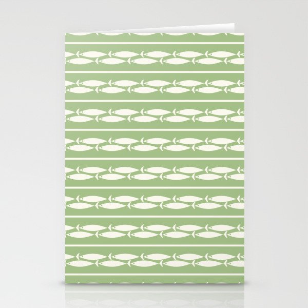 Little Fish Stripes Light Sage Green and Cream Coastal Pattern Stationery Card Gallery Image 1