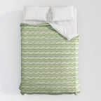 Little Fish Stripes Light Sage Green and Cream Coastal Pattern Duvet Cover Gallery Image 6