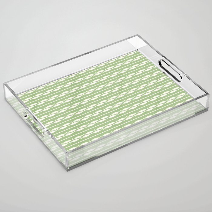 Little Fish Stripes Light Sage Green and Cream Coastal Pattern Acrylic Tray Gallery Image 1