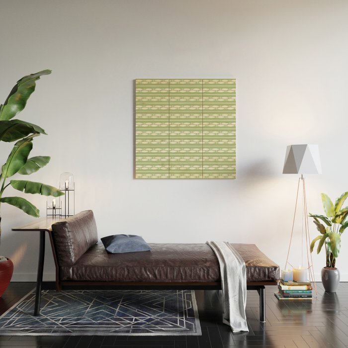 Little Fish Stripes Light Sage Green and Cream Coastal Pattern Wood Wall Art Gallery Image 2