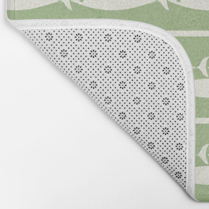 Little Fish Stripes Light Sage Green and Cream Coastal Pattern Bath Mat Gallery Image 2
