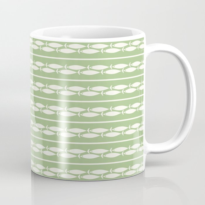 Little Fish Stripes Light Sage Green and Cream Coastal Pattern Coffee Mug Gallery Image 1
