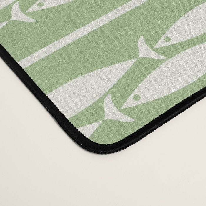 Little Fish Stripes Light Sage Green and Cream Coastal Pattern Desk Mat Gallery Image 4