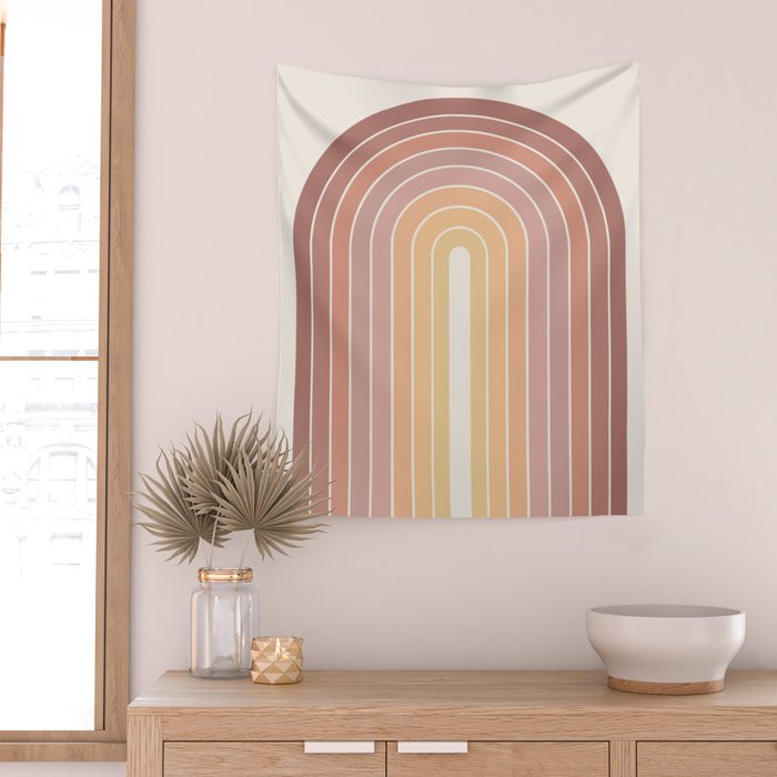 Gradient Arch VII Earthy Pastel Mid Century Modern Rainbow Wall Tapestry Gallery Image 2