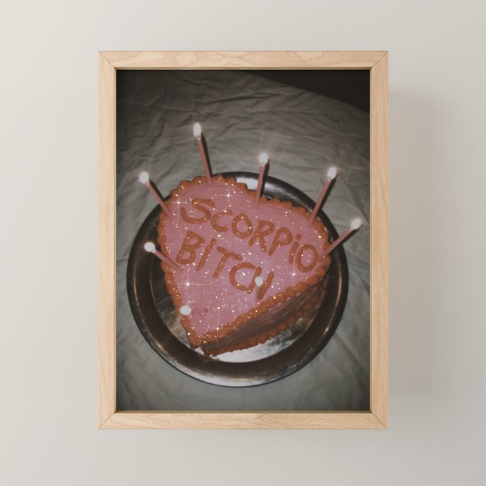 Scorpio cake | birthday | scorpion| november | pink | aesthetic | red | girls | glam | candles | dark | yummy | glitter | collage | diamonds | celebration | festive | celebrate  Mini Art Print Gallery Image 1