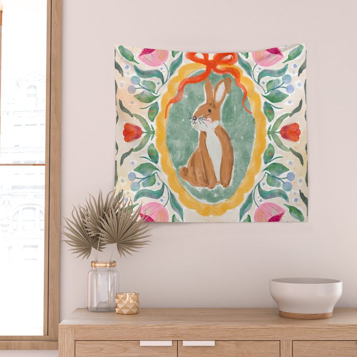Enchanting Victorian Bunny Illustration Wall Tapestry Gallery Image 2