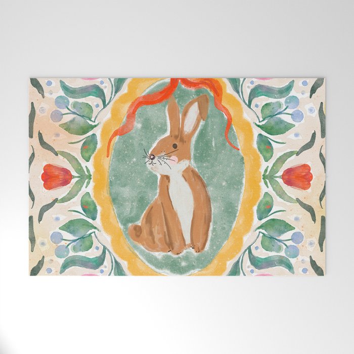 Enchanting Victorian Bunny Illustration Welcome Mat Gallery Image 1