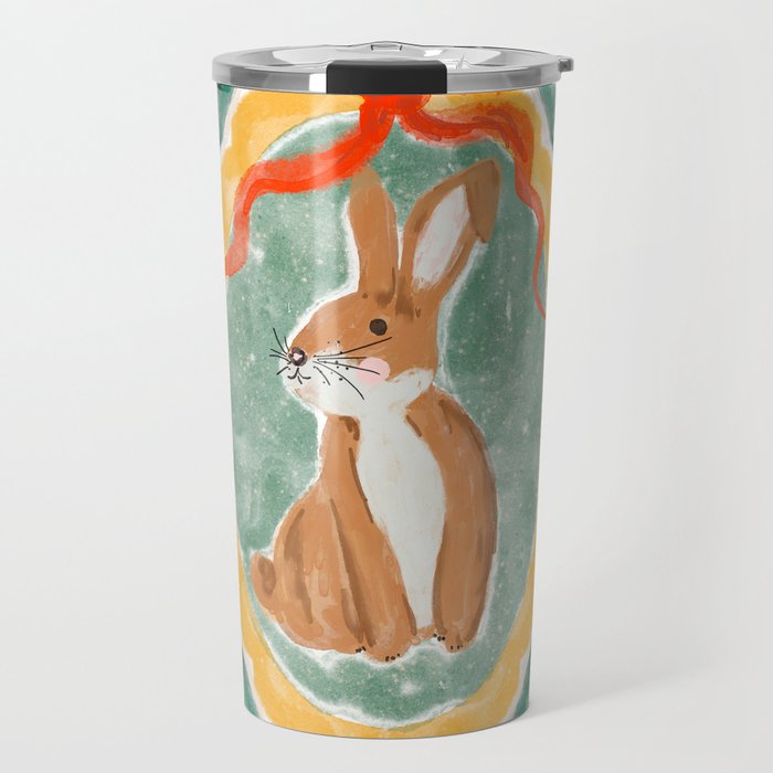Enchanting Victorian Bunny Illustration Travel Mug Gallery Image 1