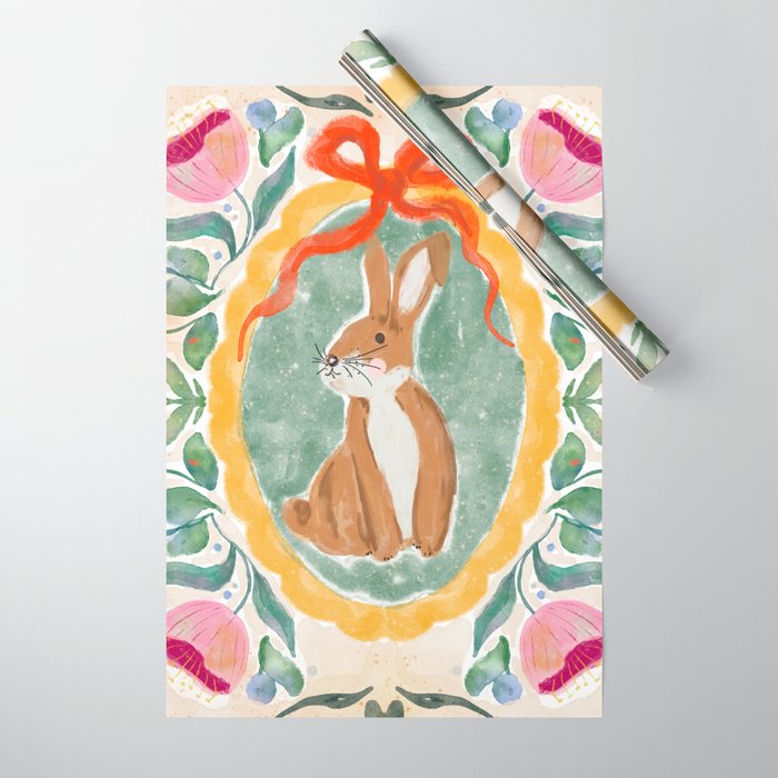 Enchanting Victorian Bunny Illustration Wrapping Paper Gallery Image 1