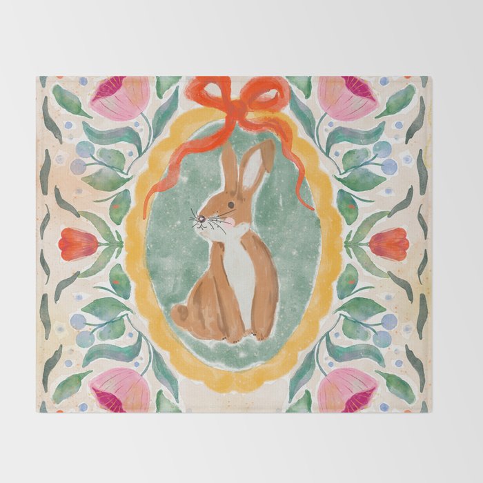 Enchanting Victorian Bunny Illustration Throw Blanket Gallery Image 2
