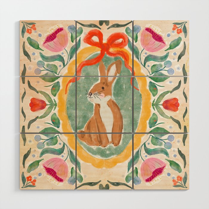 Enchanting Victorian Bunny Illustration Wood Wall Art Gallery Image 1