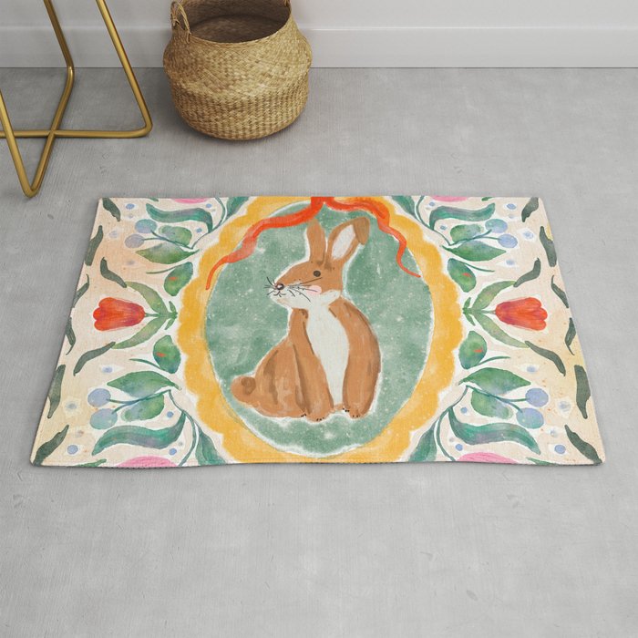 Enchanting Victorian Bunny Illustration Rug Gallery Image 1