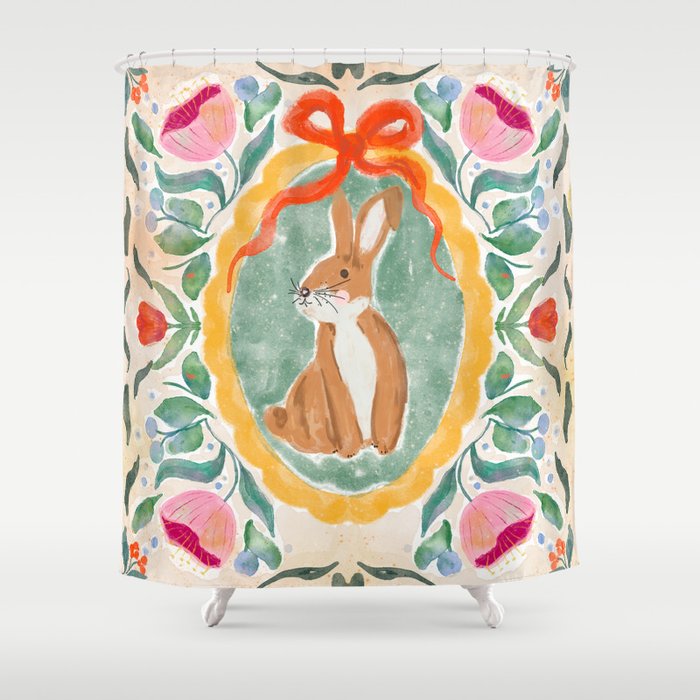 Enchanting Victorian Bunny Illustration Shower Curtain Gallery Image 1