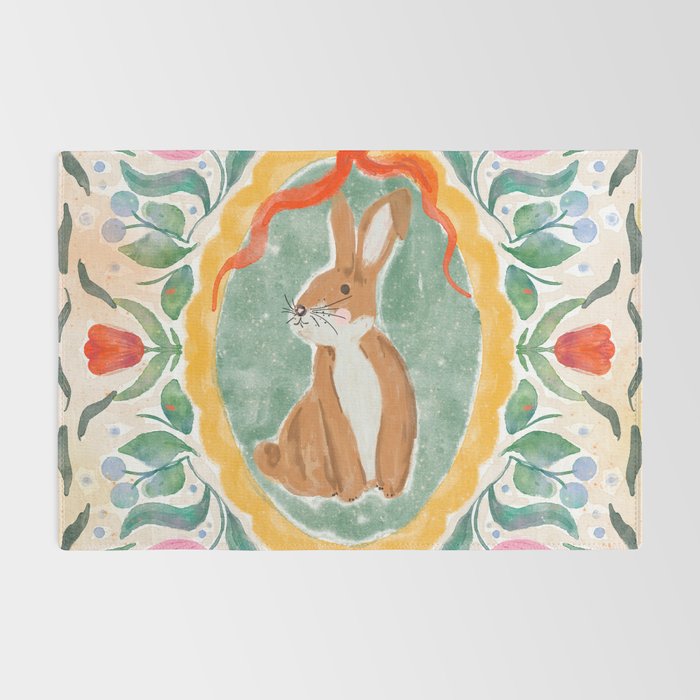 Enchanting Victorian Bunny Illustration Rug Gallery Image 2