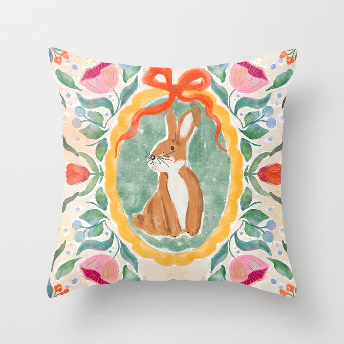 Enchanting Victorian Bunny Illustration Throw Pillow Gallery Image 6
