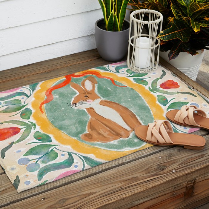 Enchanting Victorian Bunny Illustration Outdoor Rug Gallery Image 2