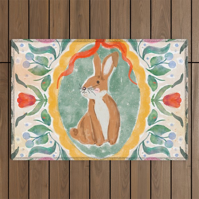 Enchanting Victorian Bunny Illustration Outdoor Rug Gallery Image 1