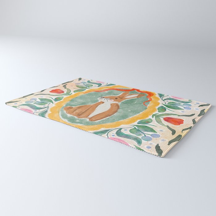 Enchanting Victorian Bunny Illustration Rug Gallery Image 3