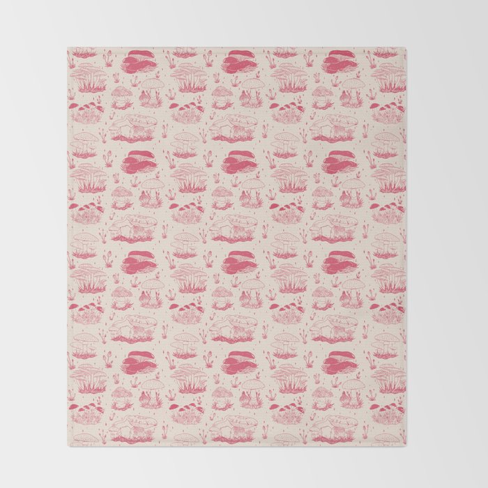 Mushroom Toile in Pink Throw Blanket Gallery Image 2