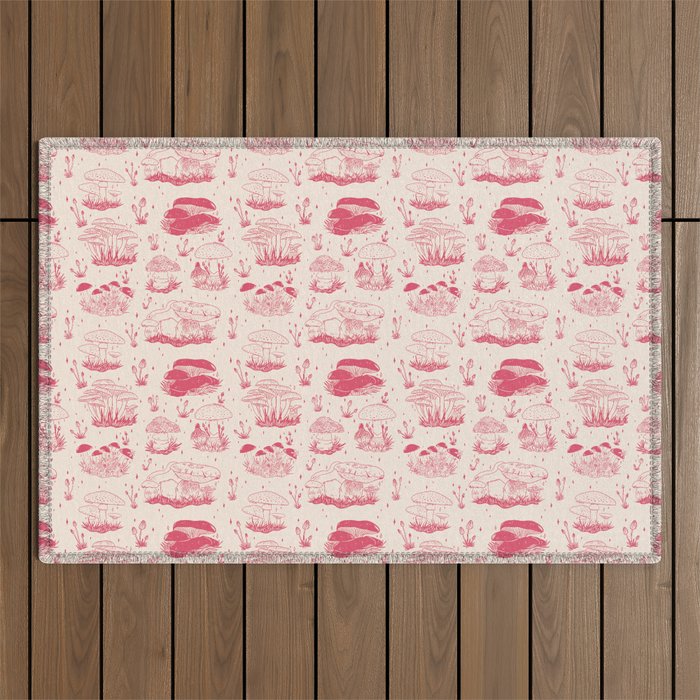 Mushroom Toile in Pink Outdoor Rug Gallery Image 1
