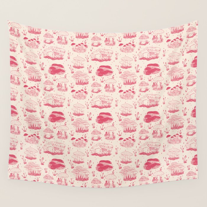 Mushroom Toile in Pink Wall Tapestry Gallery Image 4