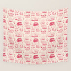 Mushroom Toile in Pink Wall Tapestry Gallery Image 4