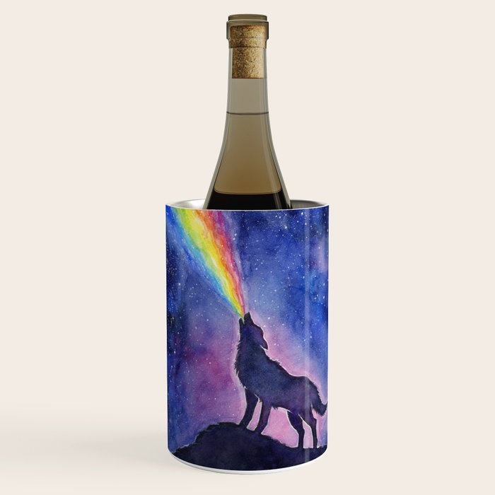 Galaxy Wolf Howling Rainbow Wine Chiller Gallery Image 3