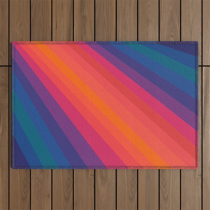 Sacred Geometric Stripes: Retro 80s Edition Outdoor Rug Gallery Image 1