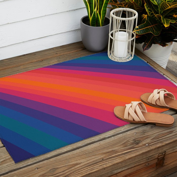 Sacred Geometric Stripes: Retro 80s Edition Outdoor Rug Gallery Image 2